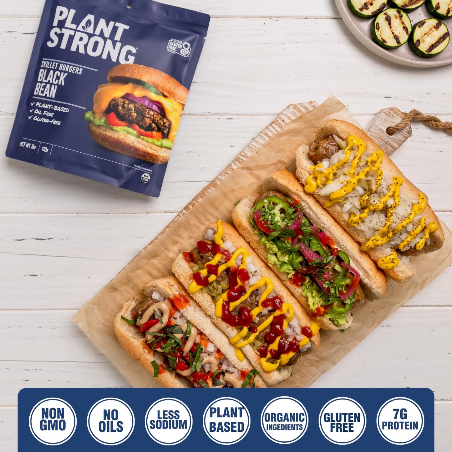 PLANTSTRONG Black Bean Skillet Burger Mix, Plant-Based Patty Mix with Oats, Seeds & Spices, Gluten Free, Oil-Free, Just Add Water, Pan Fry/Bake/Air Fry, 4-Pack (6 oz Bags)