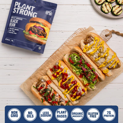 PLANTSTRONG Black Bean Skillet Burger Mix, Plant-Based Patty Mix with Oats, Seeds & Spices, Gluten Free, Oil-Free, Just Add Water, Pan Fry/Bake/Air Fry, 4-Pack (6 oz Bags)