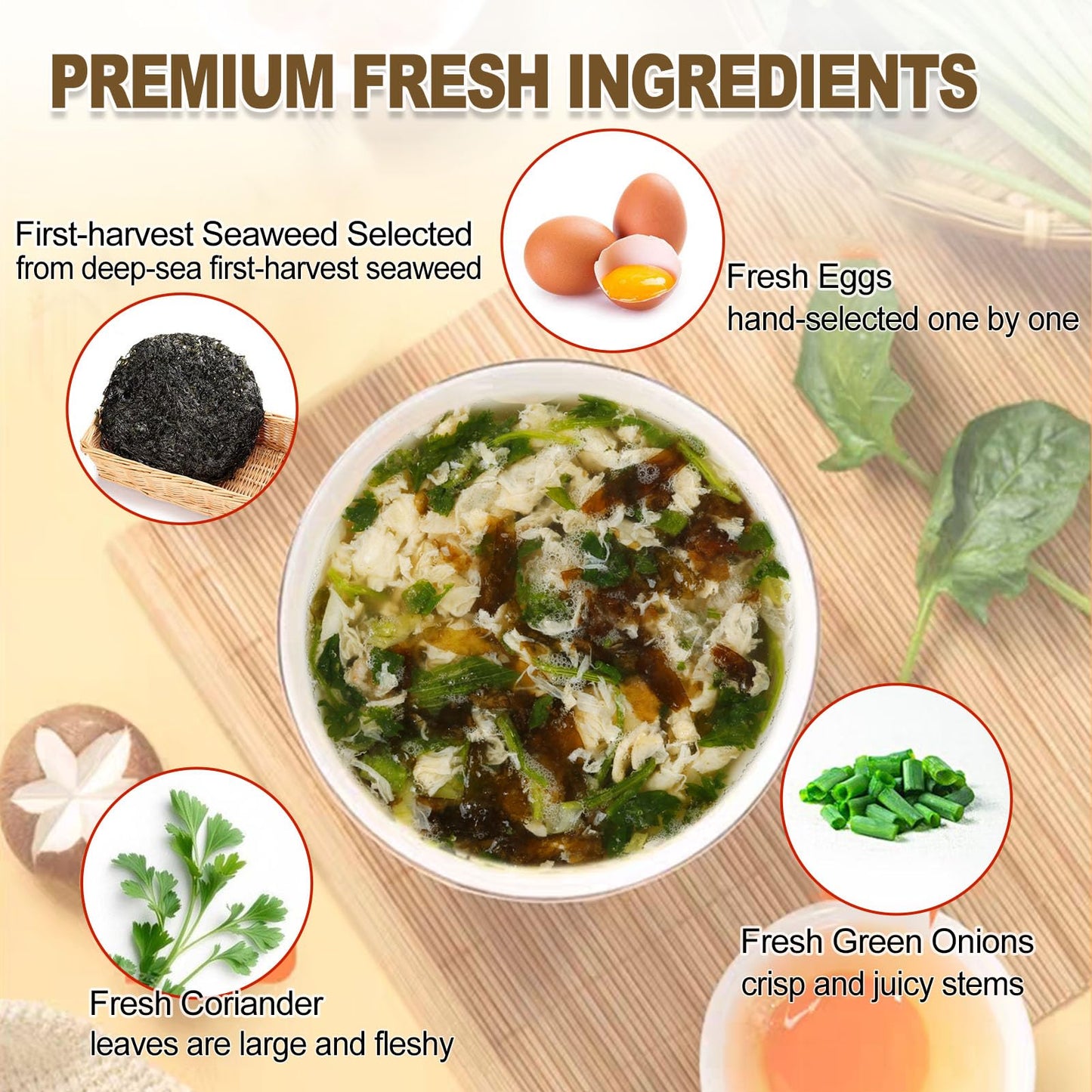 Egg Flower Soup Mix, Vegetable Mix Soup with 4 Flavors (Laver, Spinach, Mushroom, Tomato), 0.3 Ounce (8 Pack)