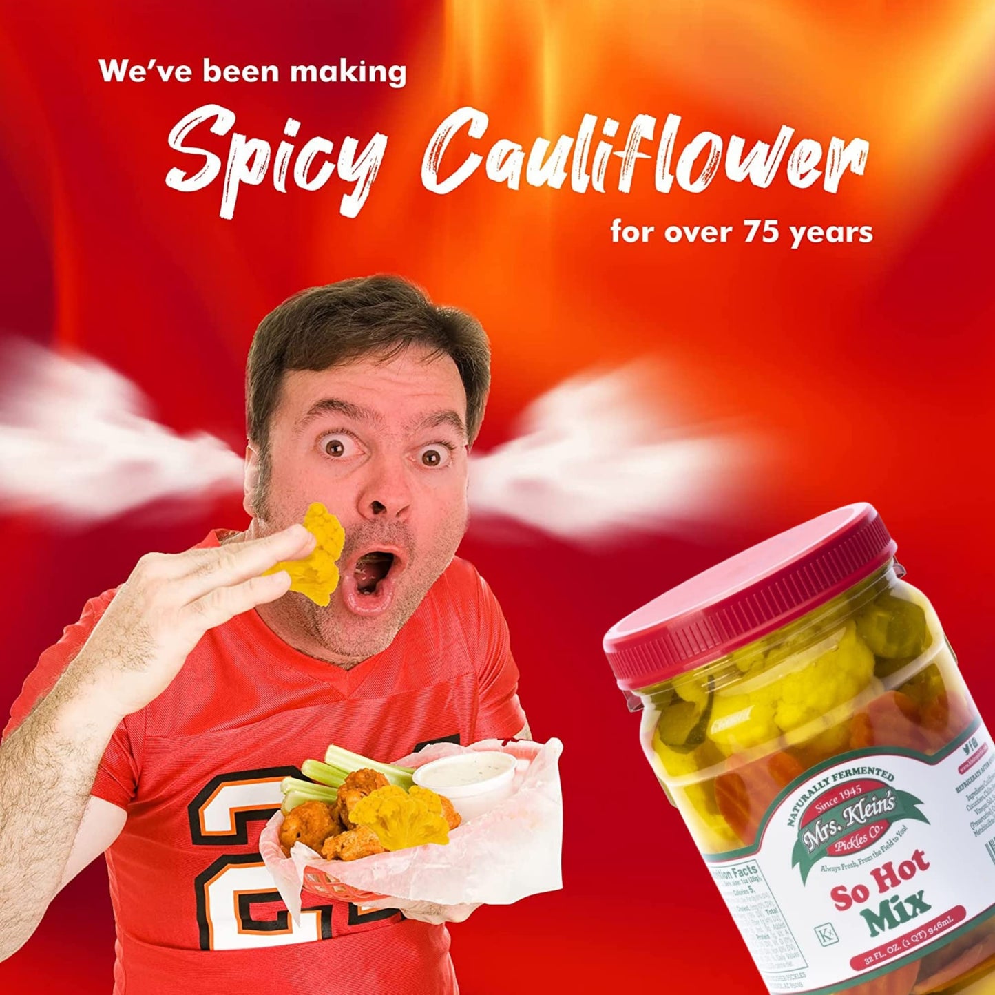 32 Oz. Fresh Pickled Vegetables, 2 Jars, So Hot Mix of Cauliflower Bites, Carrots, Hot Pickles & Chilito Peppers in Spicy Pickle Brine, Vegan Snack