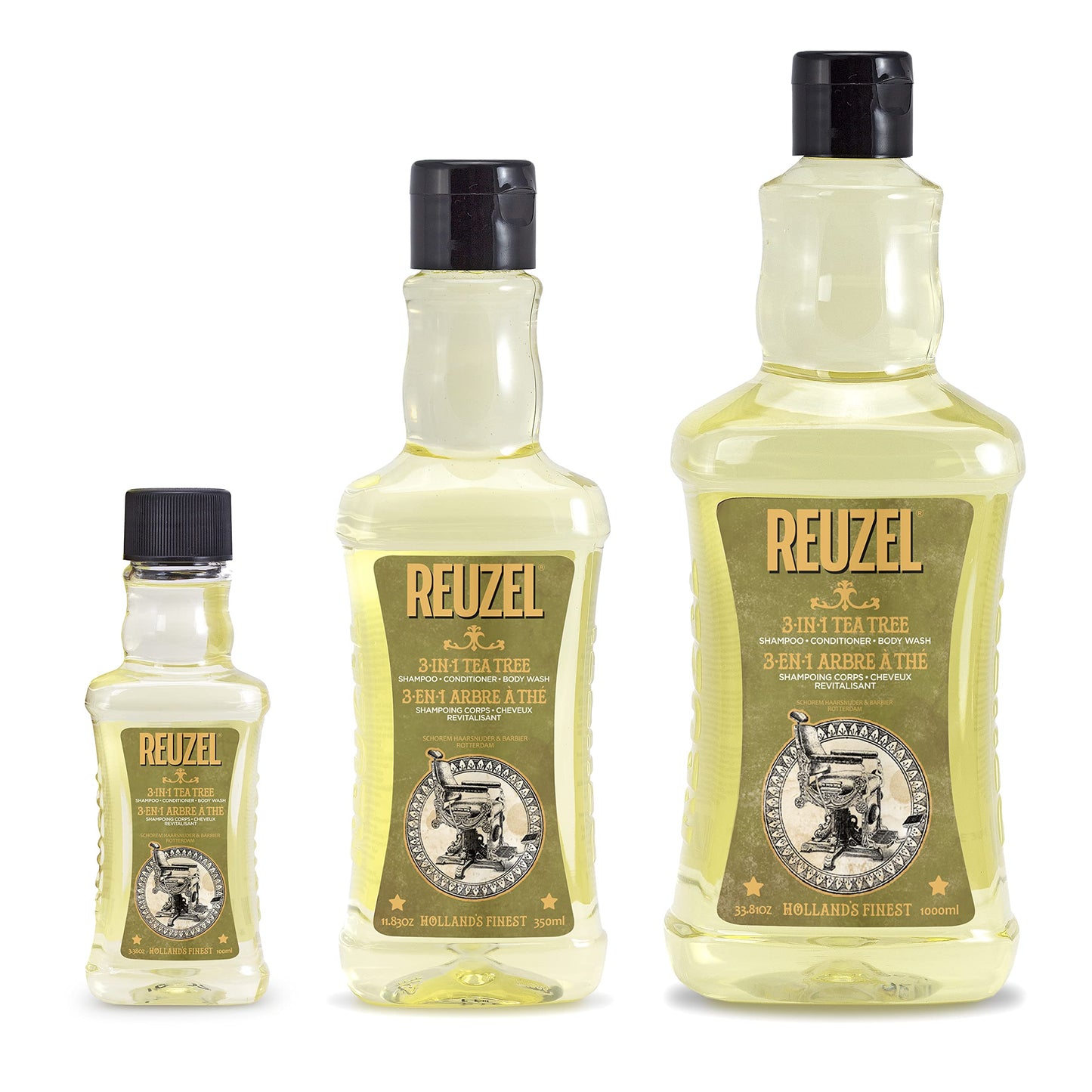 Reuzel 3-In-1 Tea Tree Shampoo - Cleanses Hair and Body - Soothes and Moisturizes The Skin and Is Ideal for Overall Scalp Care - Rinses Clean and Can Be Used Daily - Vegan Formula - 3.38 Oz (Pack of 2)