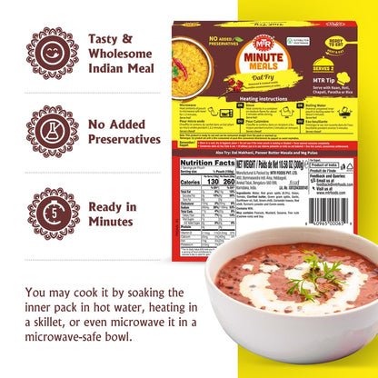 MTR - Minute Meals: Dal Makhani - Rich Black Lentil Curry - Authentic Indian Ready-To-Eat Meal - No Added Preservatives - A Quick Meal Suitable for Vegetarians, Ready in Minutes! (Pack of 6)
