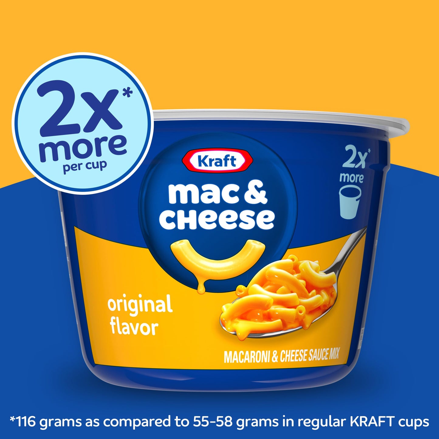 Kraft Mac & Cheese, 2 Big Cups, for Easy Dinner or Dinner Sides, Original Flavor, No Artificial Flavors, Preservatives or Dyes, 4.1 oz