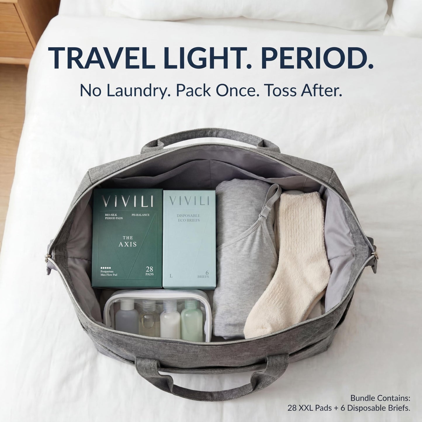 Postpartum Recovery Bundle — 420mm XXL Overnight Pads (28ct) + Disposable Briefs Pad Holder | 17x Drier Than Organic Cotton, pH 4.5 Balanced, Plant-Based C-Section & Heavy Flow Kit, Unscented