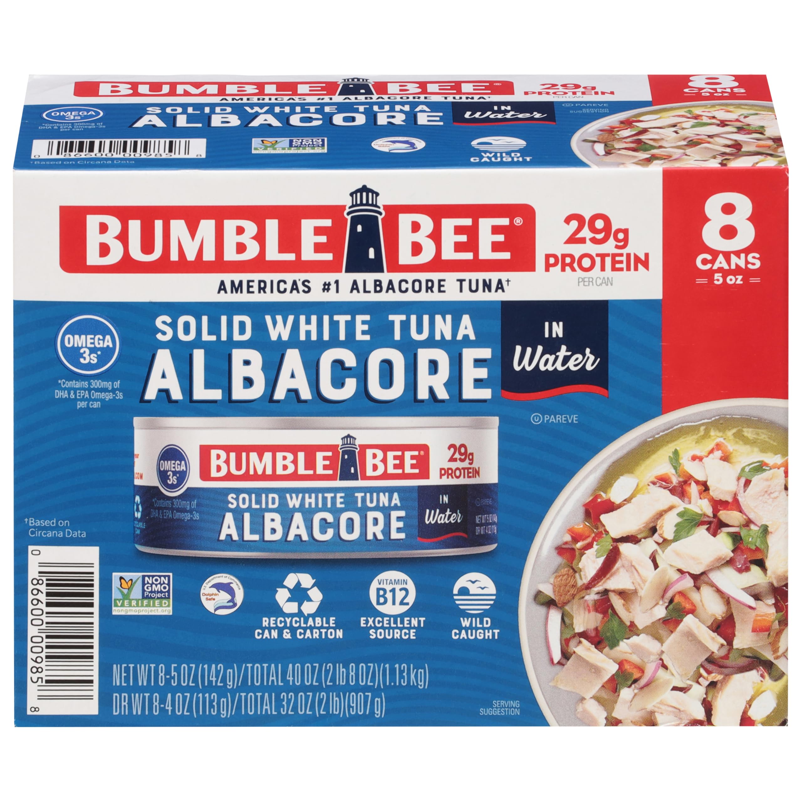 Tuna Check Rite Bumble Bee Solid White Albacore Tuna in Water, 5 oz Can (Pack of 8 ...
