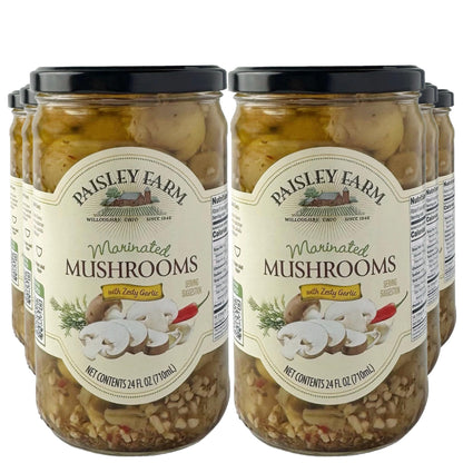 Paisley Farm Marinated Mushrooms, 24oz Jars – 6 Pack | All-Natural Pickled Mushrooms in Savory Marinade, Gourmet Ready-to-Serve Snack