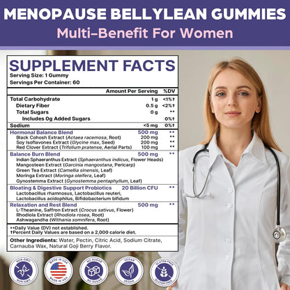 Menopause Supplements for Women, Sugar-Free, 16-in-1 Menopause Relief with Black Cohosh & Ashwagandha, 20 Billion CFU Probiotics, Hormone Harmony for Women, Night Sweats & Mood Swings, 60 Gummies