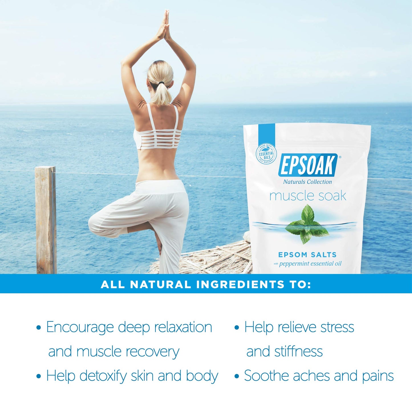 Epsoak Muscle Soak 2 lb. Magnesium Sulfate USP. Resealable Epsom Salt Bag Muscle Soak, Made in The USA, Cruelty-Free Certified