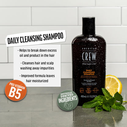 American Crew Shampoo for Men, Daily Cleanser, Naturally Derived, Vegan Formula, Citrus Mint Fragrance, 8.45 Fl Oz