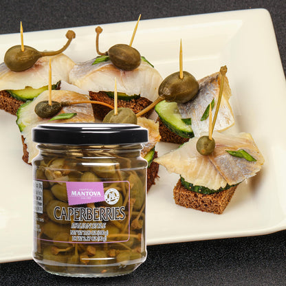 Mantova Caperberries in a Vinegar Mild Brine, 7.05 oz. (Pack of 2), Product of Italy, All-Natural, Caper Bush Fruit, Non-GMO, Gluten-Free, Cholesterol-Free, Vegan-Friendly, Paleo-Friendly