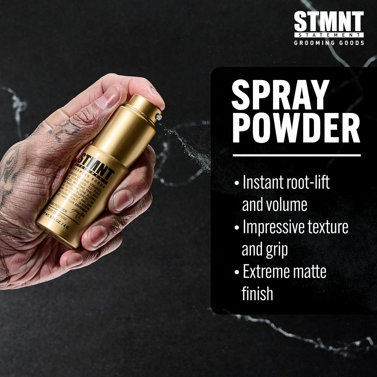 STMNT Grooming Goods Spray Powder, 0.14 oz | Extra Matte Finish | Added Texture and Grip | Super Lightweight Formula | Fuller Feeling Hair