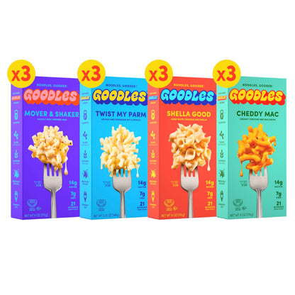 Goodles Mac & Cheese Assortment 12 Pack, 6oz - 14g Protein, 6g Fiber with Prebiotics, 21 Nutrients and Made w/REAL Cheese! | Clean Label Certified