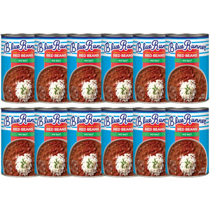 Blue Runner—Creole Cream Style Red Beans 16 oz Can (Pack of 12)—No Salt Added—Slow Cooked and Authentic Creole Kidney Beans