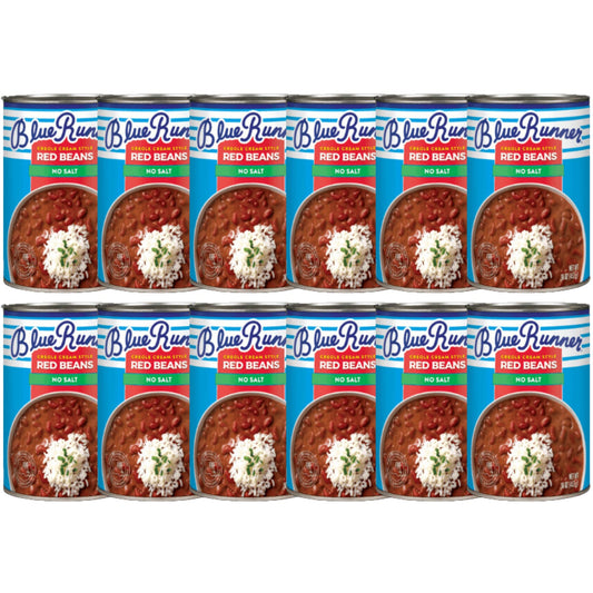 Blue Runner—Creole Cream Style Red Beans 16 oz Can (Pack of 12)—No Salt Added—Slow Cooked and Authentic Creole Kidney Beans