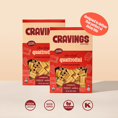 Cravings x Sfoglini Quattrotini Pasta 2 Pack | Organic Durum Semolina Pasta Noodles | Bronze-Die Cut Italian-Inspired Shape, 16oz each