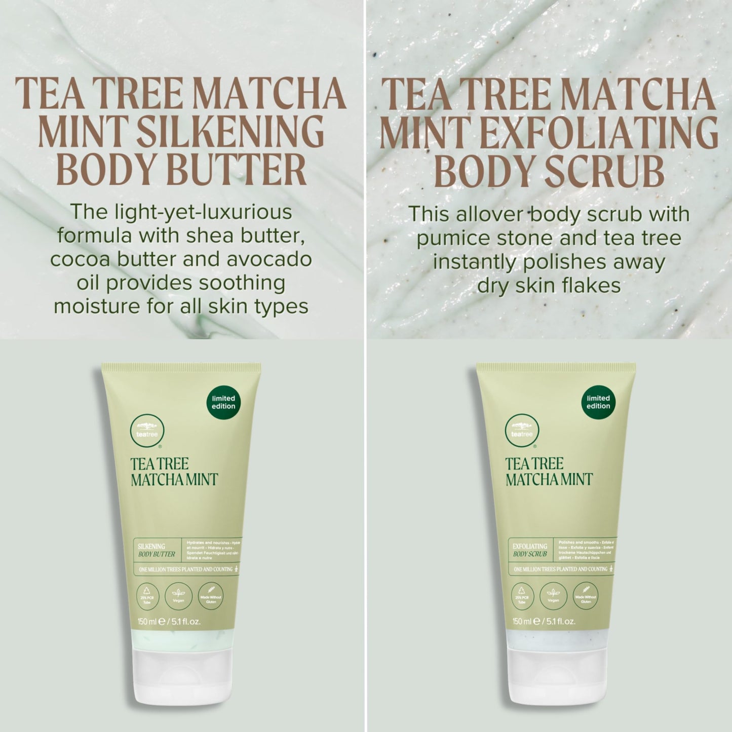 Tea Tree Matcha Mint Body Care Duo, Body Scrub + Body Butter, For All Skin Types, Especially Dry Skin