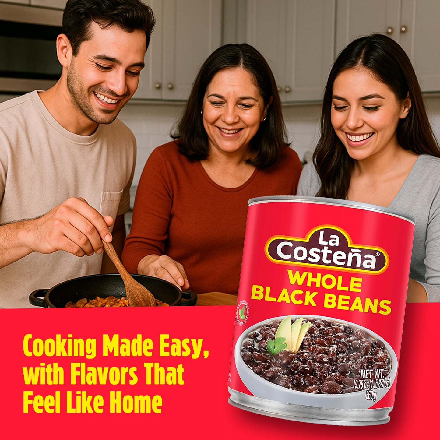 La Costeña Whole Black Beans - Ready-to-Eat Canned Black Beans for Mexican Food, Vegetarian Chili Ingredients, Frijoles Negros, Hummus, Dips, Burgers & Burritos - 19.75 oz, 6 Pack Bulk Canned Food