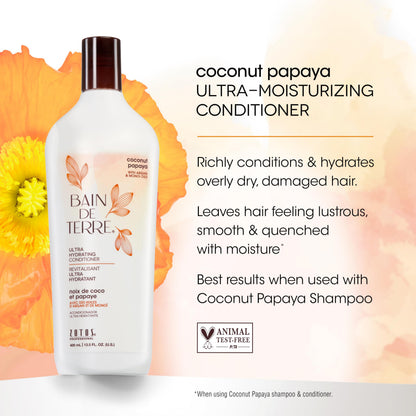 Bain de Terre Coconut Papaya Ultra Hydrating Conditioner, Moisture Quench for Dry, Damaged Hair, with Argan & Monoi Oils, Paraben-Free, Color-Safe, Vegan