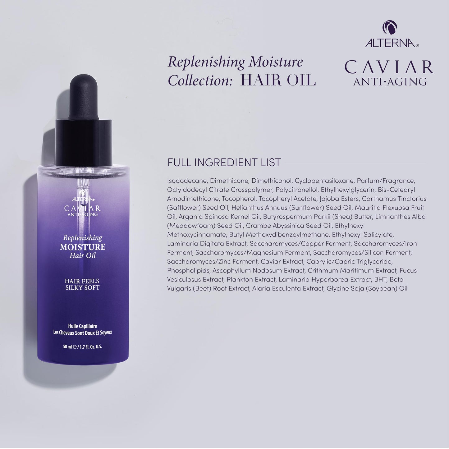 Alterna Haircare CAVIAR Anti-Aging Replenishing Moisture Hair Oil 1.7 oz | Lightweight, Revives and Nourishes Hair | Increased Shine and Softness | Heat Protectant and Frizz Control