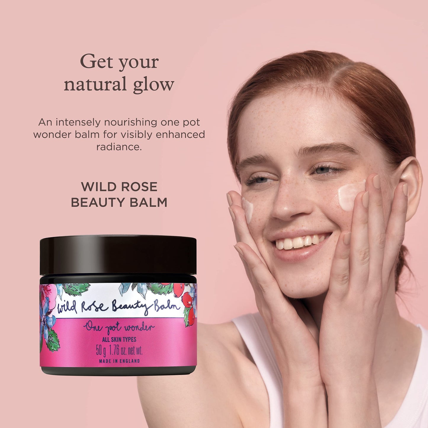 Neal's Yard Wild Rose Beauty Balm, Featuring Rosehip Oil, Hemp Seed & Shea Butter, Nourishing & Exfoliating Cleanser, Vegetarian Approved, Cruelty-Free, 50g