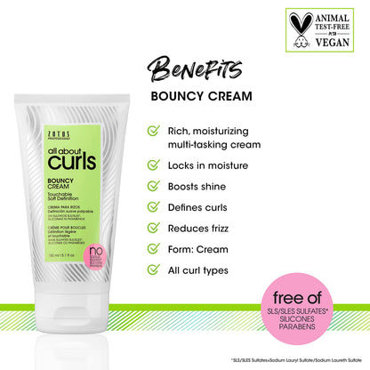 ALL ABOUT CURLS Bouncy Cream | For Curly Hair Styling | Moisturize, Define & Enhance Texture | Reduce Frizz & Boost Shine | Soft Definition | Vegan & Cruelty Free | Sulfate & Paraben Free