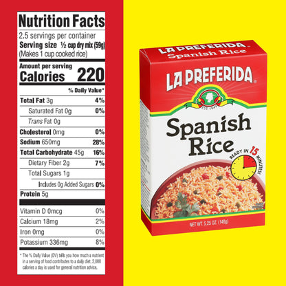La Preferida Boxed Spanish Rice (Fluffy Mexican-Style Rice with Bell Peppers) – Ready in 15 Minutes. A Quick Side Dish for Any Meal. Vegan & Vegetarian-Friendly, 5.25 oz. (Pack of 12)