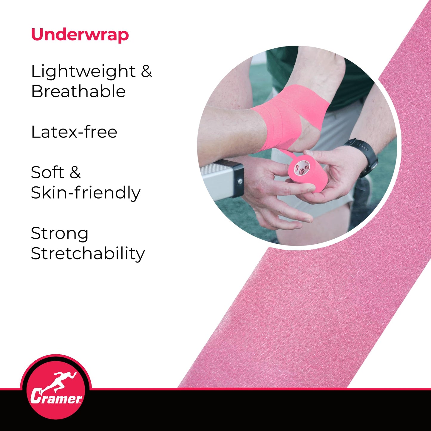 Cramer Tape Underwrap, Bulk Case of 48 Rolls of PreWrap for Athletic Taping, Hair Tie, Headband, Patellar Support, Pre-Wrap Athletic Tape Supplies, 2.75" X 30 Yard Rolls of Pre Wrap, Brite Pink