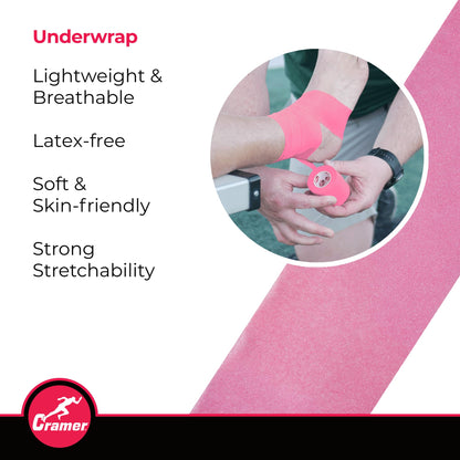 Cramer Tape Underwrap, Bulk Case of 48 Rolls of PreWrap for Athletic Taping, Hair Tie, Headband, Patellar Support, Pre-Wrap Athletic Tape Supplies, 2.75" X 30 Yard Rolls of Pre Wrap, Brite Pink