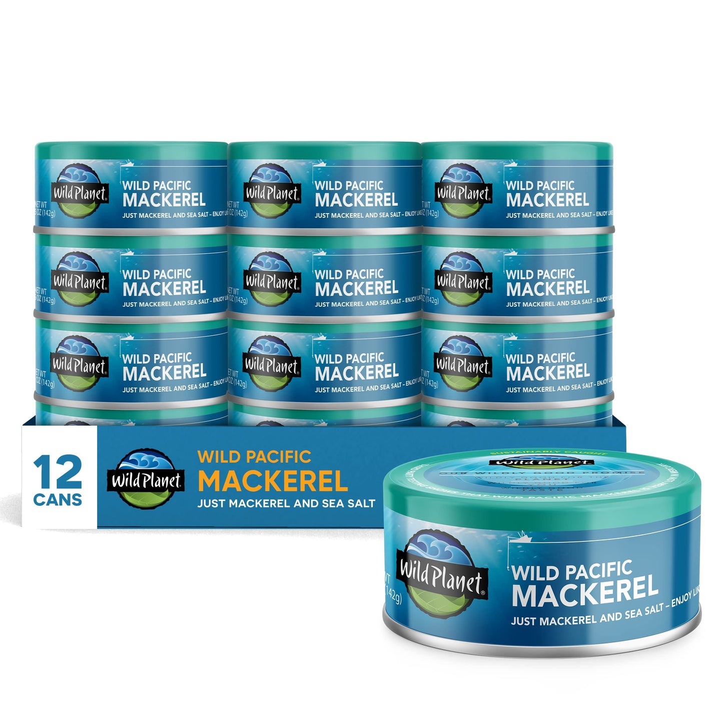 Wild Planet Wild Pacific Mackerel Fillets (SABA), Skin-On & Boneless, Delicious & Sustainable, Tinned Fish, 5 oz, (Pack of 12)
