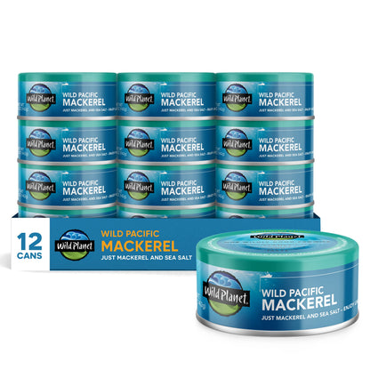 Wild Planet Wild Pacific Mackerel Fillets (SABA), Skin-On & Boneless, Delicious & Sustainable, Tinned Fish, 5 oz, (Pack of 12)