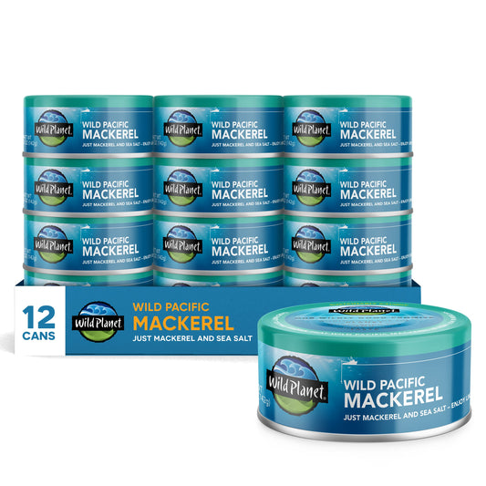 Wild Planet Wild Pacific Mackerel Fillets (SABA), Skin-On & Boneless, Delicious & Sustainable, Tinned Fish, 5 oz, (Pack of 12)