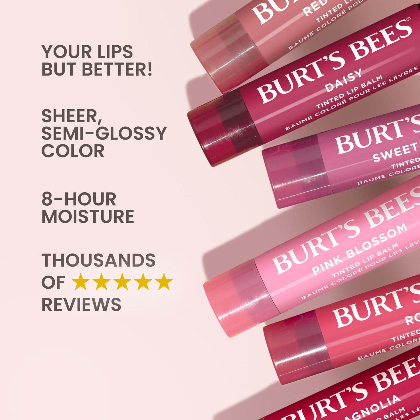 Burt's Bees Lip Tint Balm, Long Lasting 2 in 1 Duo Tinted Balm Formula, Color Infused with Hydrating Shea Butter for a Natural Looking Buildable Finish, Red Dahlia, 1 Tube