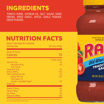 RAGÚ Old World Style Traditional Sauce, Perfect for Italian Style Meals at Home, 24 OZ (Pack of 6)