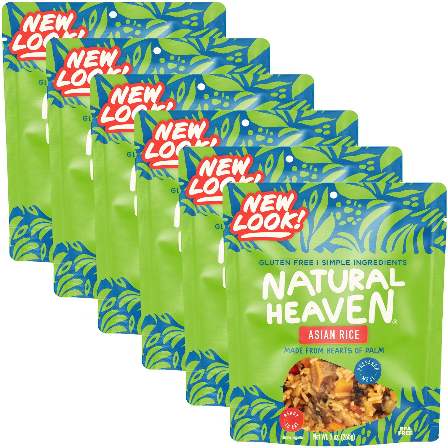 Natural Heaven Hearts of Palm Asian Rice, Ready & Seasoned – Prepared Meals, New Delicious Recipe, Vegan Food, 9 Oz Pouch