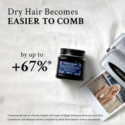 Davines Heart of Glass Rich Conditioner, Fortifying Treatment for Blonde & Silver Hair - Biacidic Bond Complex Repairs, Brightens & Nourishes with Jagua Blue Extract - Weightless Finish