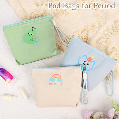 Canvas Period Pouch Soft First Period Kit Bag Small Discreet Menstrual Cup Pad Pouch Cute Sanitary Napkin Storage Bag Tampon Holder Multi-purpose Feminine Bag Blue