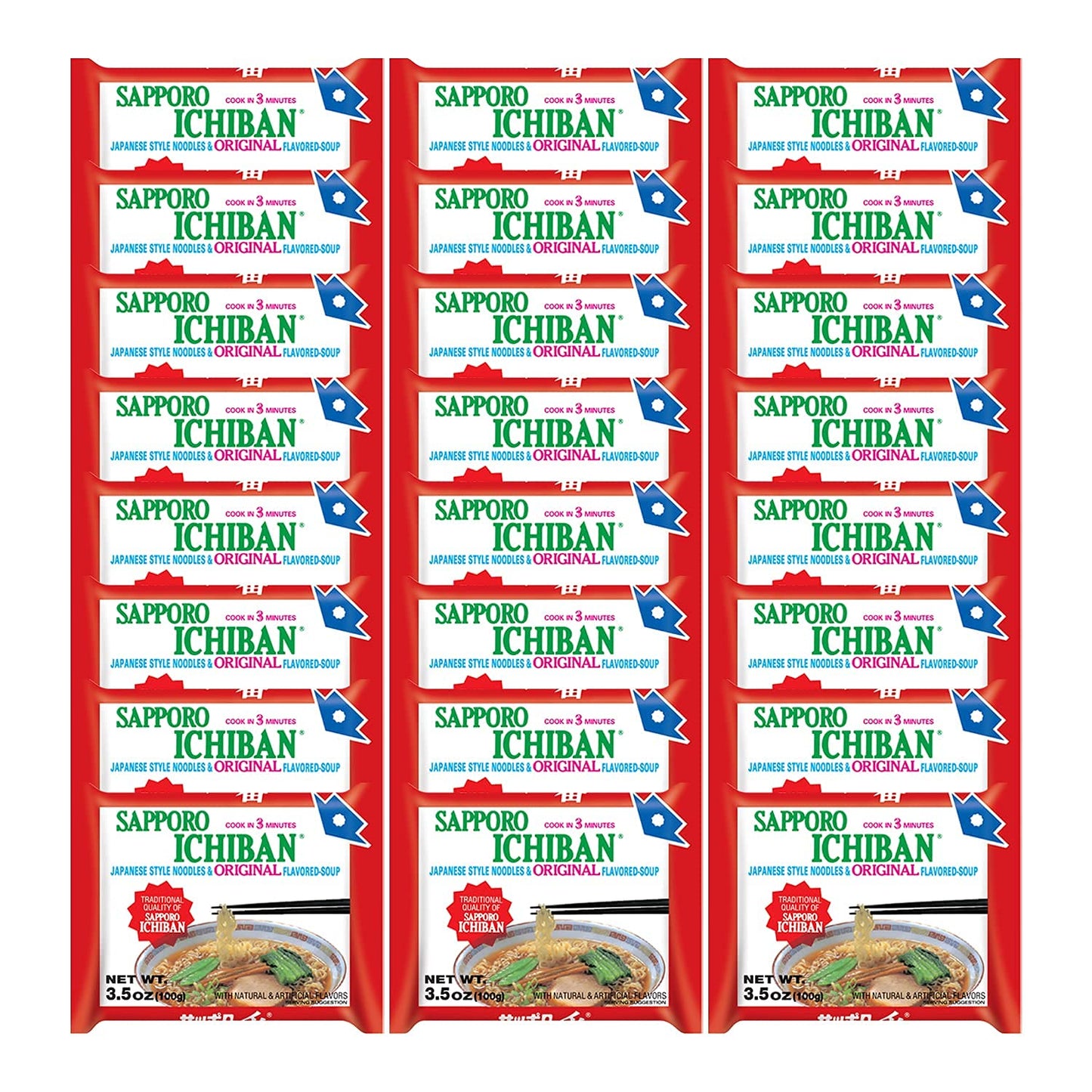 stickerless New Ramen Noodles, Original Soy Sauce Flavor, No.1 Tasting Japanese Instant Noodles (3.5 Oz) (24 pouches)