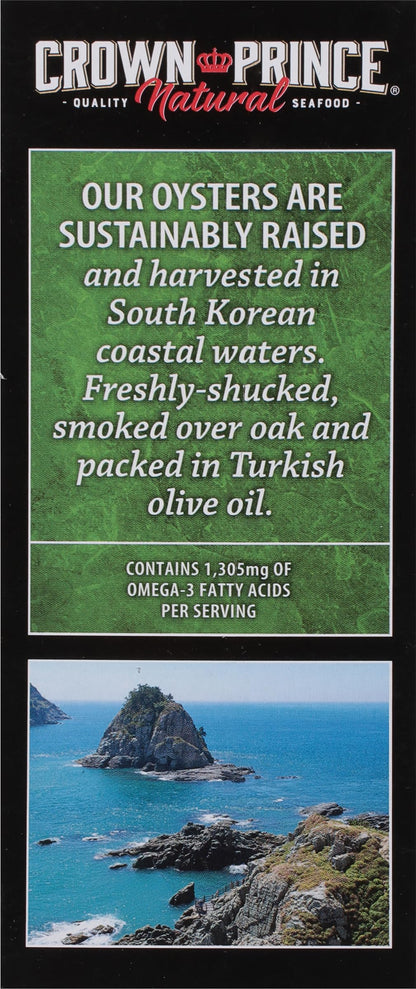 Crown Prince Natural Smoked Oysters Hand Packed in Olive Oil, 3 Ounce Cans (Pack of 6)
