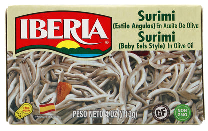 Iberia Baby Eels in Olive Oil, 4 oz Surimi Style Angulas