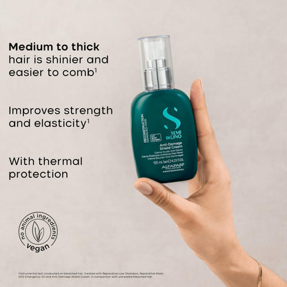 Alfaparf Milano Semi di Lino Reconstruction Bond Repair Hair Treatment Cream for Damaged Hair - Thermal Protector - Hair Breakage Repair Shield Leave-In - Vegan (4.23 oz)
