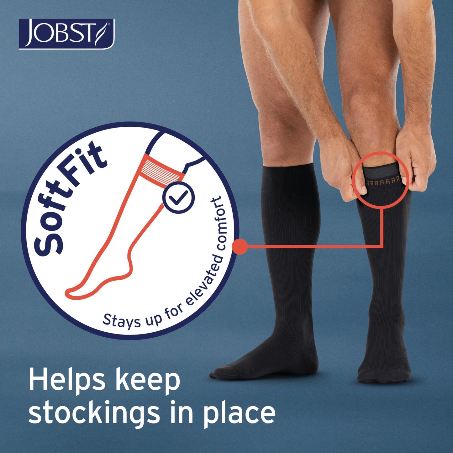 JOBST forMen Compression Socks 20-30 mmHg Knee High, with SoftFit Band, Closed Toe, Black, Medium Long Length