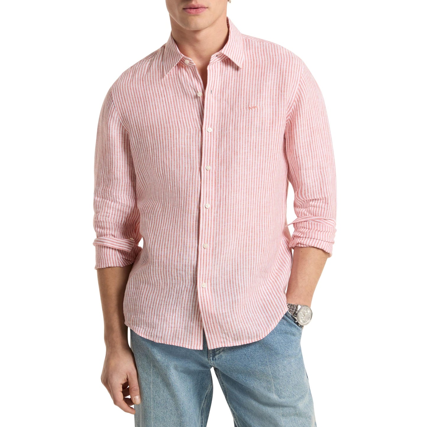 Michael Kors Men's Long Sleeve Striped Linen Top