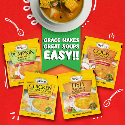 Grace Fish Flavored Soup Mix 1.59oz - Pack of 6 - Authentic Jamaican Tea Soup Mix Made with Cod, Haddock & Pollock - Caribbean Stock & Seafood Stock Mix