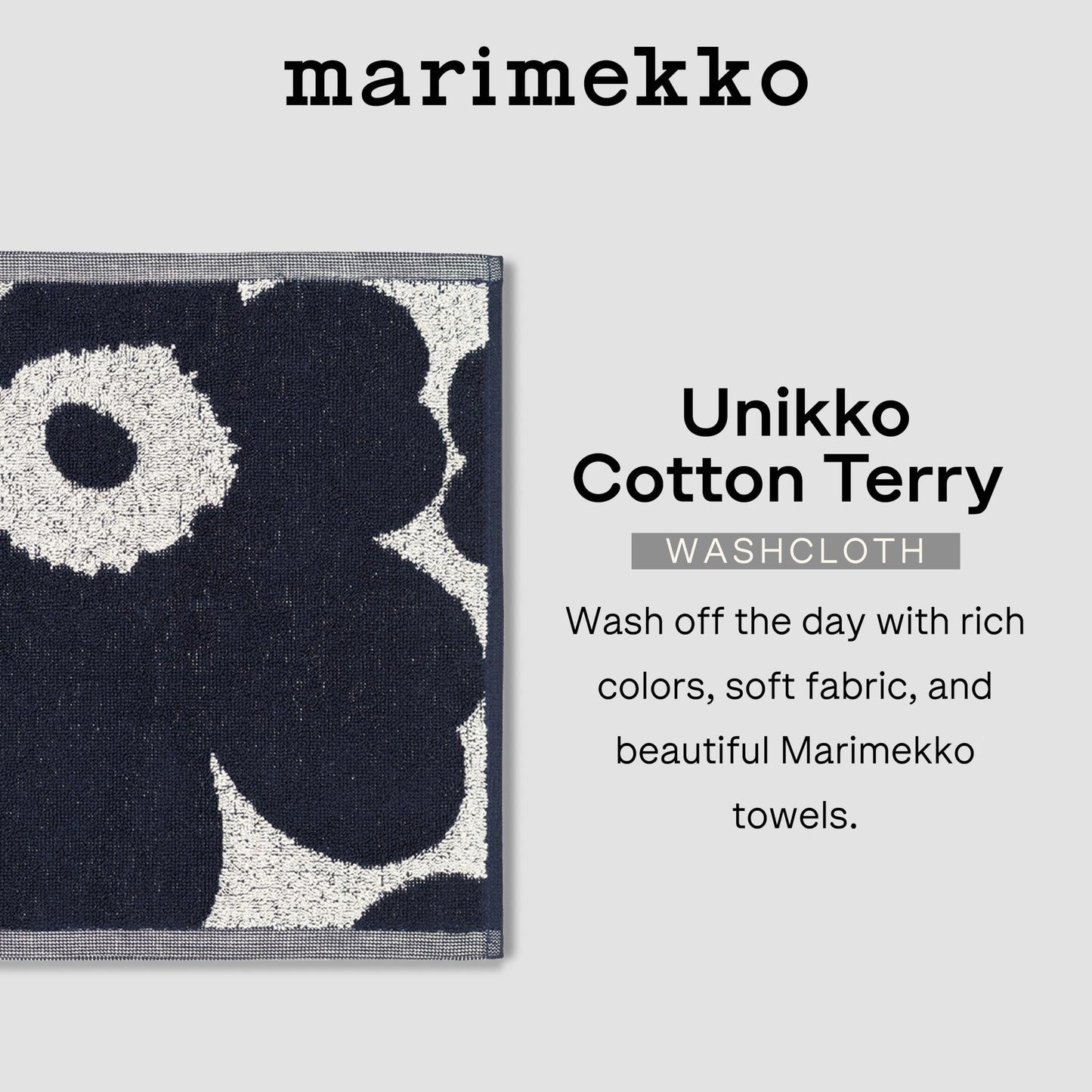 MARIMEKKO Unikko Terry Cotton Washcloth Floral Patterned Washcloths - Red, 12 in x 12 in