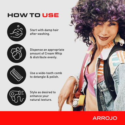 ARROJO Cream Whip - 5.5 Fl Oz - Conditioning Leave-In Hair Styling Cream for Wavy or Dry Hair, Sulfate & Sodium-Chloride Free, Antioxidant, Moisturizing
