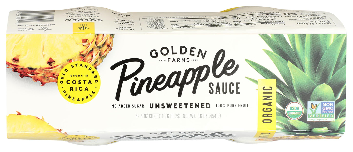 Golden Farms Pineapple Cups, Single Ingredient Healthy Snacks (Pack of 4), 100% Pure Fruit, No Added Sugar, Vegan, Gluten-Free, Kosher, Organic 4oz Fruit Cups