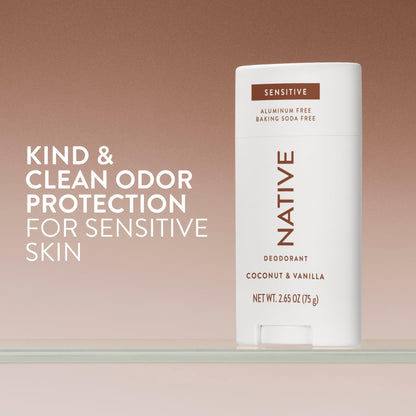 Native Sensitive Deodorant Contains Naturally Derived Ingredients, 72 Hour Odor Control | Deodorant for Women & Men, Aluminum Free with Baking Soda, Coconut Oil and Shea Butter, Coconut & Vanilla