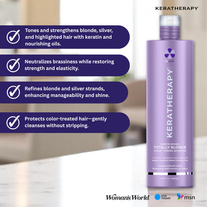 KERATHERAPY Keratin Infused Totally Blonde Violet Toning Shampoo, 33.8 fl. oz., 1000 ml - Violet Shampoo for Blonde Color Treated Hair, Brassy, Silver, & Highlighted - Sulfate & Paraben Free