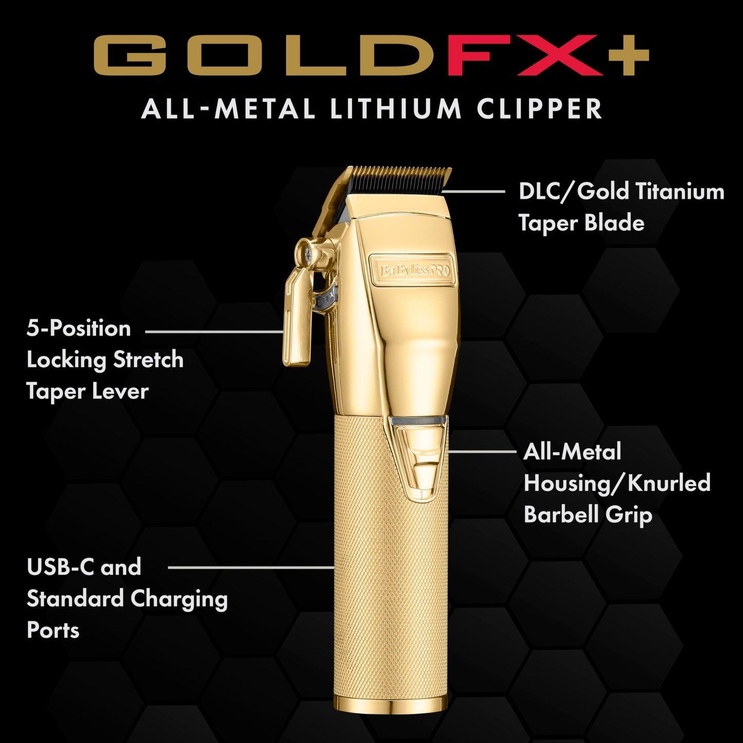 FX+ Professional Barber Cord/Cordless Hair Clippers for Men, All Metal, Lithium Battery with 3-Hour Runtime