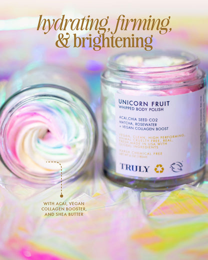 Truly Beauty Unicorn Whipped Body Polish with Chia, Acai and Rose - with Shea for Women, Body Butter Cream for Softer, Smoother and Glowing Skin - 2 Fl. Oz